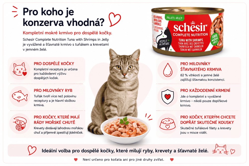 Schesir Infografika pro dospělé kočky s tuňákem a krevetami